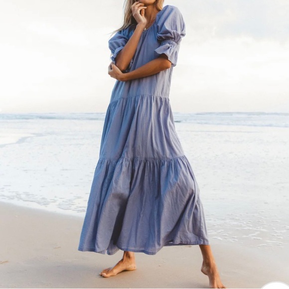 Daughters of India Dresses & Skirts - NWT Daughters Of India Sahana Dress Gown Maxi Tiered Cotton in Blue Lagoon XS